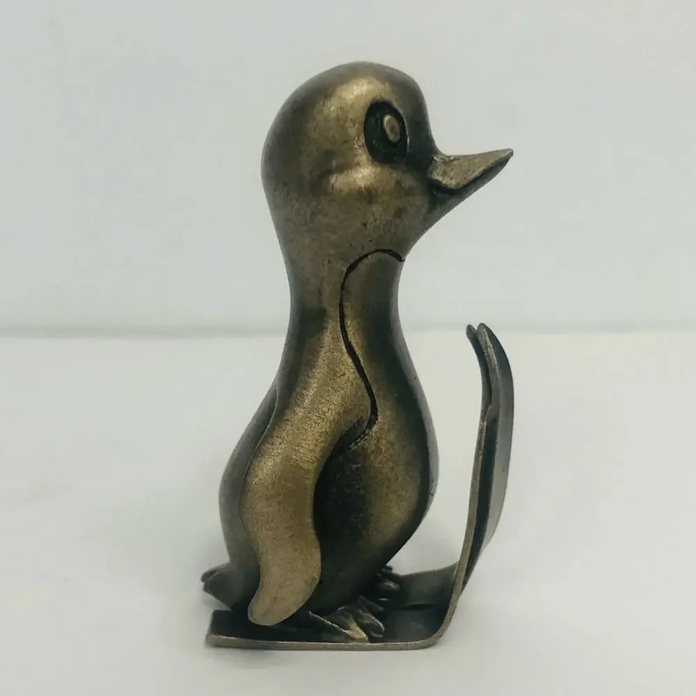hudson‎ pewter clumsy penguin on skis 2 1/4 inch bent skis silver tone